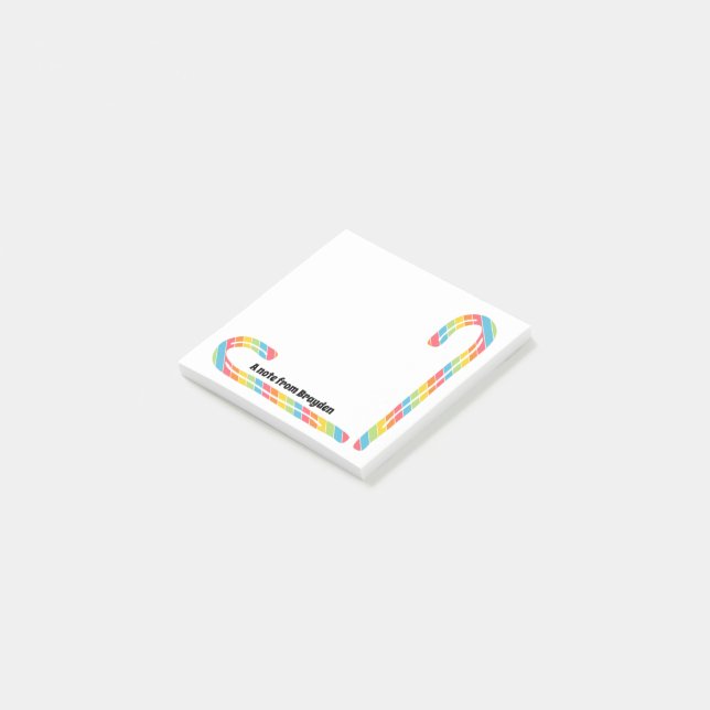 Rainbow Candy Cane Custom Text Christmas Post-it Notes (Angled)