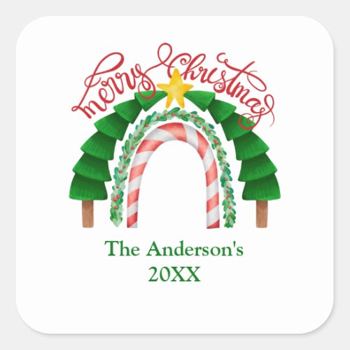  Rainbow Candy Cane Red Green Christmas Trees  Square Sticker
