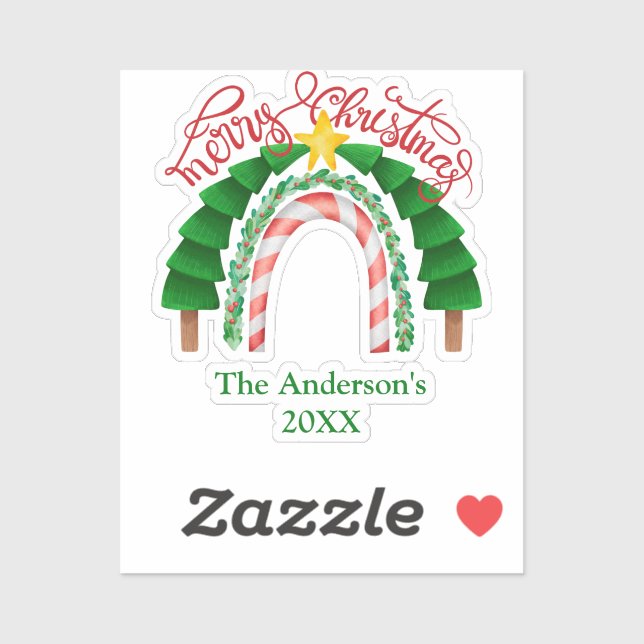  Rainbow Candy Cane Red Green Christmas Trees  Sticker (Sheet)