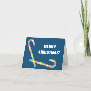 Rainbow Candy Canes Blue Custom Text Christmas Car Letterpress Thank You Card