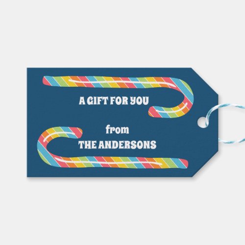 Rainbow Candy Canes Blue Personalized Christmas Gift Tags