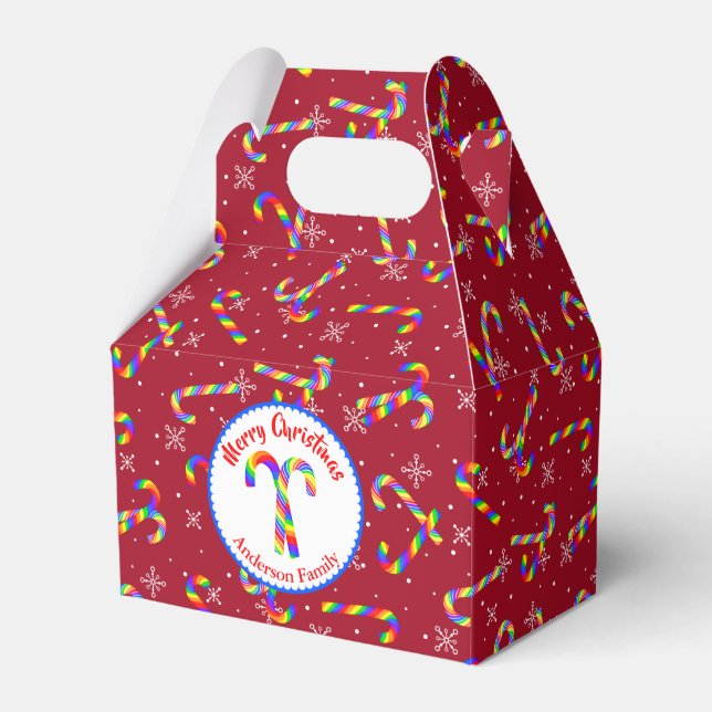 Rainbow Candy Canes Christmas Favor Boxes (Front Side)