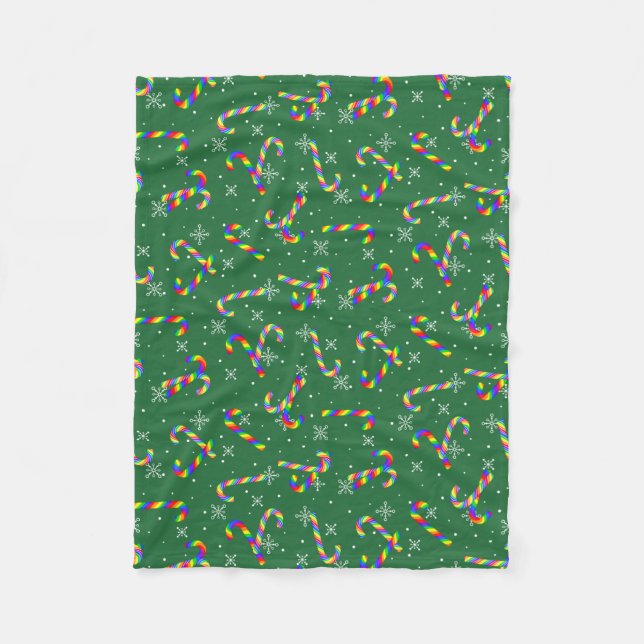 Rainbow Candy Canes Christmas  Fleece Blanket (Front)