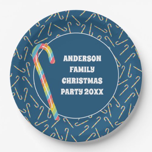 Rainbow Candy Canes Custom Message Christmas Party Paper Plates