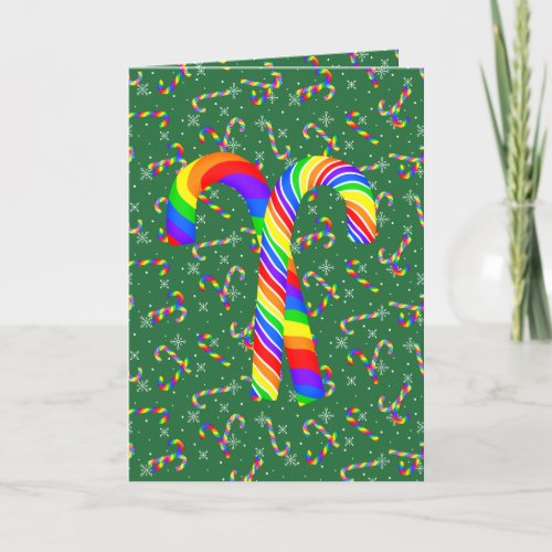 Rainbow Candy Canes Pride Christmas  Holiday Card