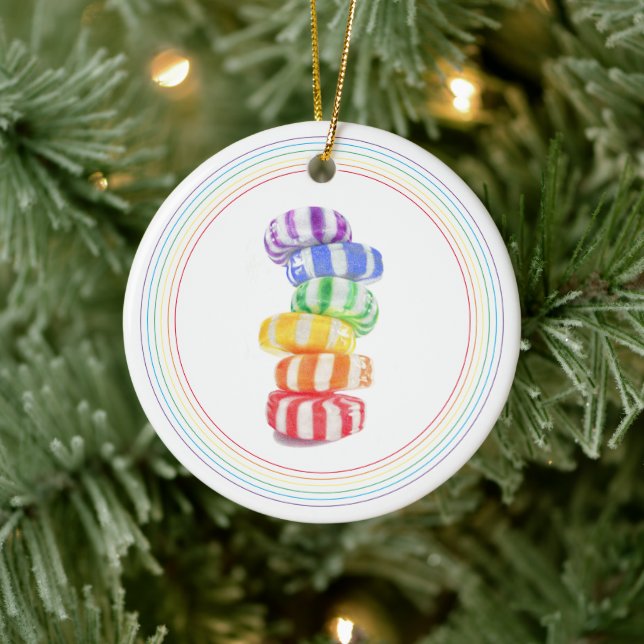 RAINBOW CANDY Ceramic Circle Ornament (Tree)