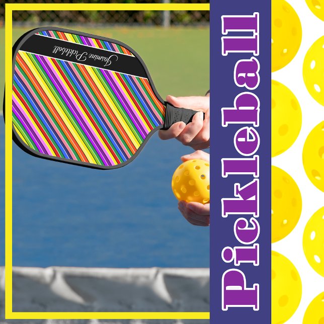 Rainbow Candy Colored Striped Personalized Pickleball Paddle (Rainbow Candy Colored Striped Personalized Pickleball Paddle)