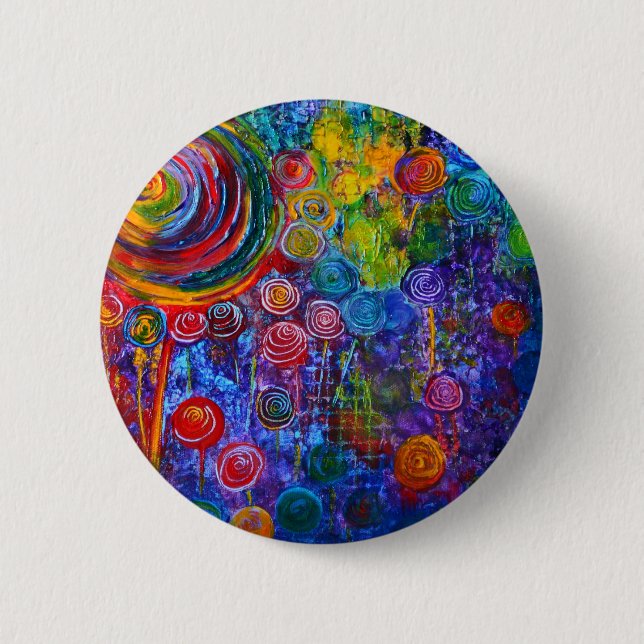 Rainbow Candy Colorful Swirls Art Design Pinback Button (Front)
