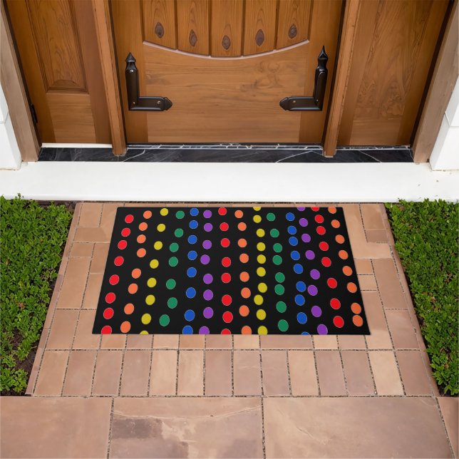 Rainbow Candy Dots on Black  Doormat (Outdoor)
