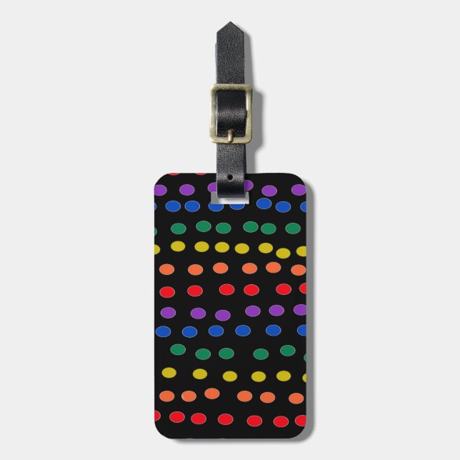Rainbow Candy Dots on Black  Luggage Tag (Front Vertical)