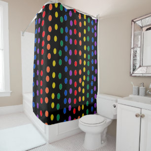 Rainbow Candy Dots on Black Shower Curtain