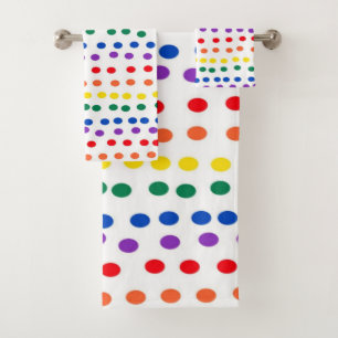 Rainbow Candy Dots on White  Bath Towel Set