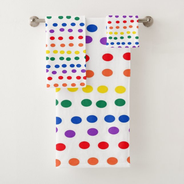 Rainbow Candy Dots on White  Bath Towel Set (Insitu)