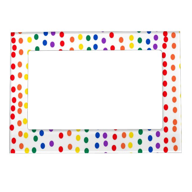 Rainbow Candy Dots on White  Magnetic Frame (Front)