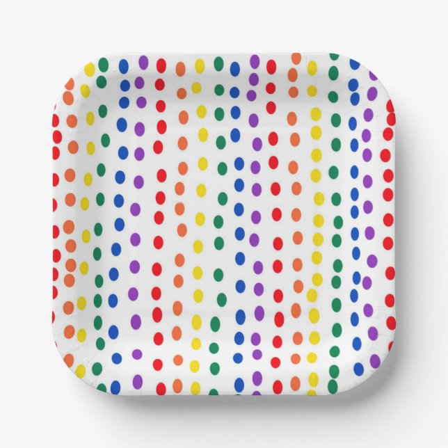 Rainbow Candy Dots on White Paper Plates (Front)