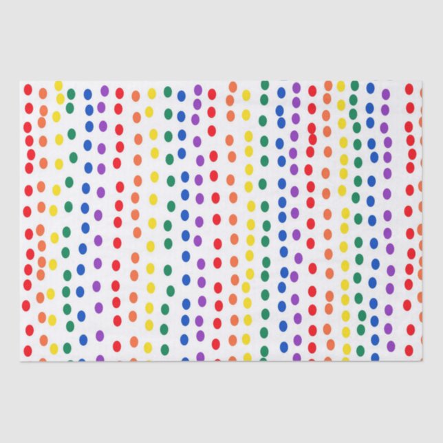 Rainbow Candy Dots on White  Tissue Paper (Front)