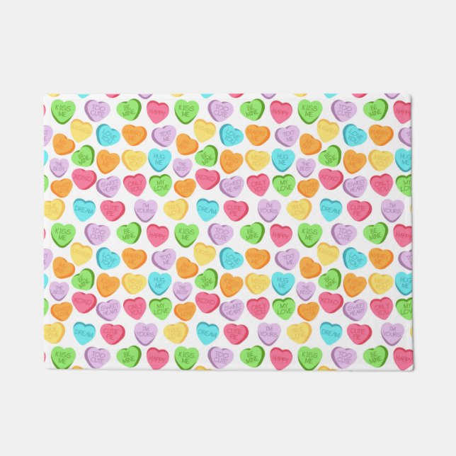 Rainbow Candy Hearts Door Mat (Front)