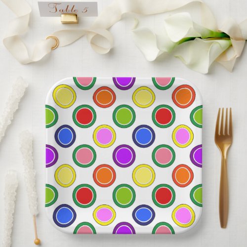 Rainbow Candy Jelly Fruit Colored Polka Dots White Paper Plates