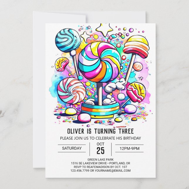 Rainbow Candy Land Birthday Invitation (Front)