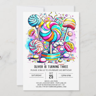 Rainbow Candy Land Birthday Invitation