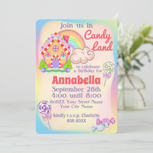 Rainbow Candy Land Party Invitation