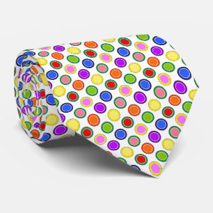 Rainbow Candy Polka Dots on White, Happy Colorful Neck Tie