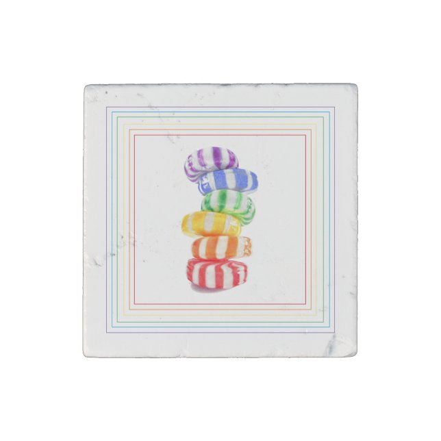 RAINBOW CANDY Primed Marble Stone Magnet (Front)