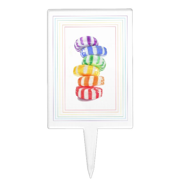 RAINBOW CANDY Rectangle Cake Pick (Front)