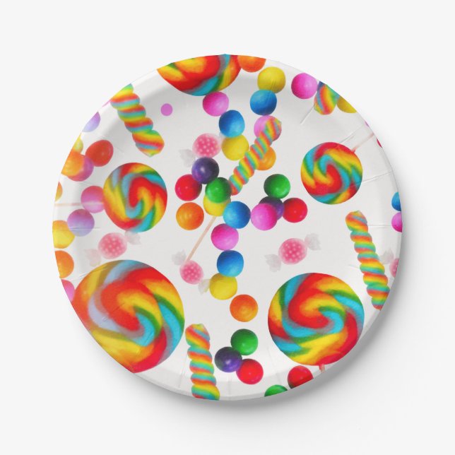 Rainbow Candy Sweet Birthday Party Candyland Paper Plates (Front)