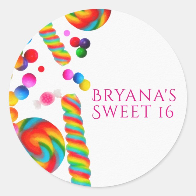 Rainbow Candy Sweet Birthday Party Favor Custom Classic Round Sticker (Front)