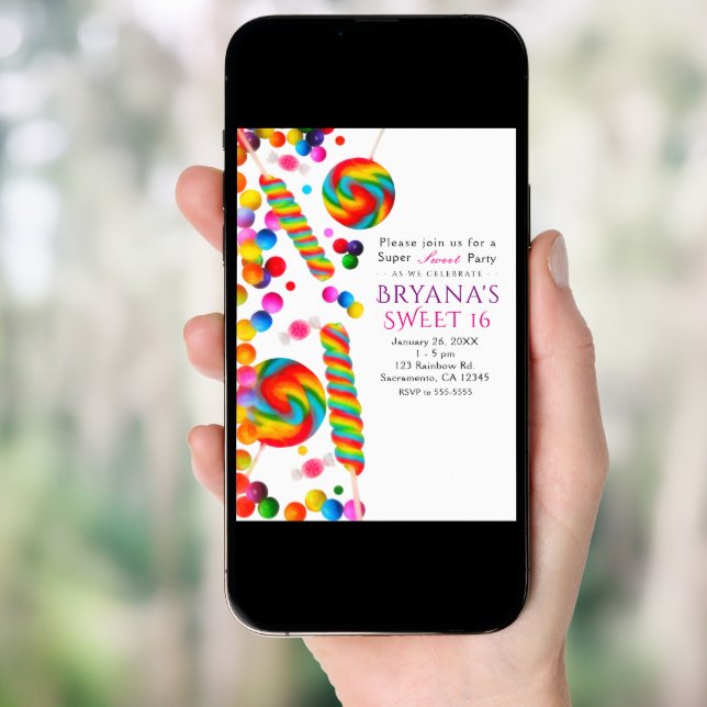 Rainbow Candy Sweet Birthday Party Invitations (Front Digital)