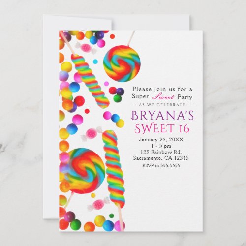 Rainbow Candy Sweet Birthday Party Invitations