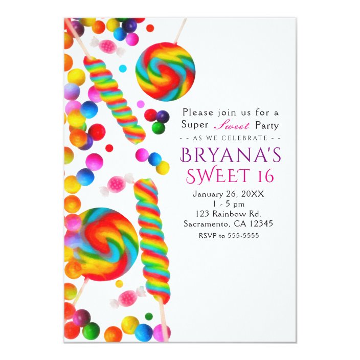 Rainbow Candy Sweet Birthday Party Invitations Zazzle Candy Sweet Birthday Party Invitations