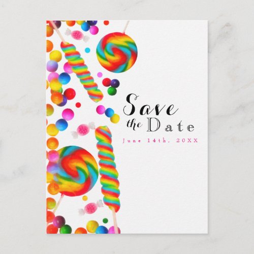 Rainbow Candy Sweet Birthday Party Save the Date Announcement Postcard