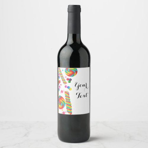 Rainbow Candy Sweet Party Custom Wine Labels