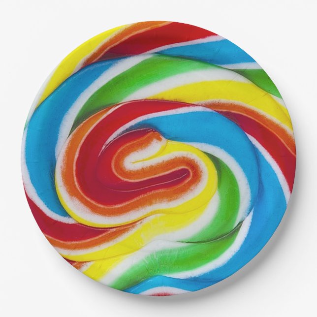 Rainbow Candy Swirls Paper Plates (Front)