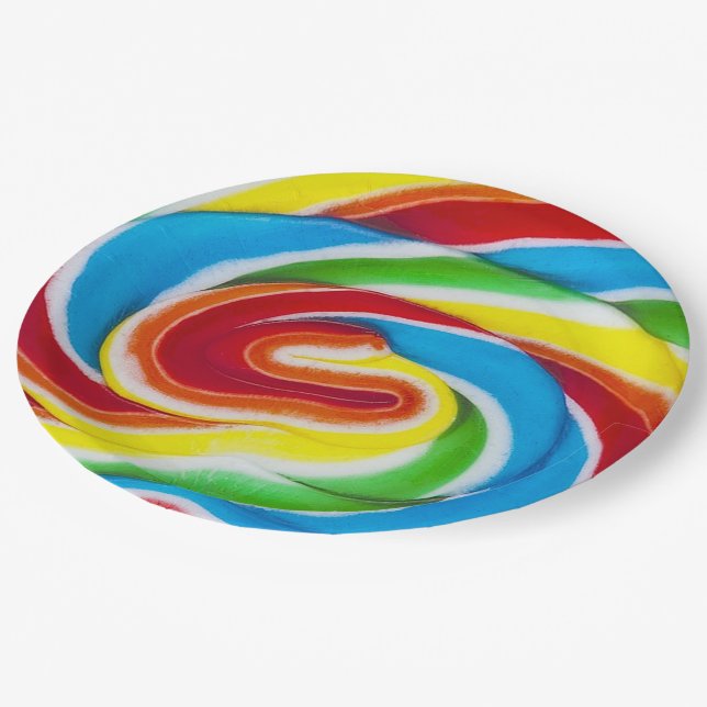 Rainbow Candy Swirls Paper Plates (Angled)