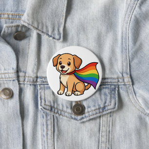 Rainbow Cape Puppy – LGBTQ++ Pride Design Button