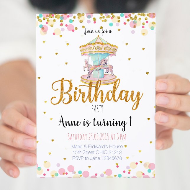 Rainbow Carousel Birthday Invitation (Creator Uploaded)