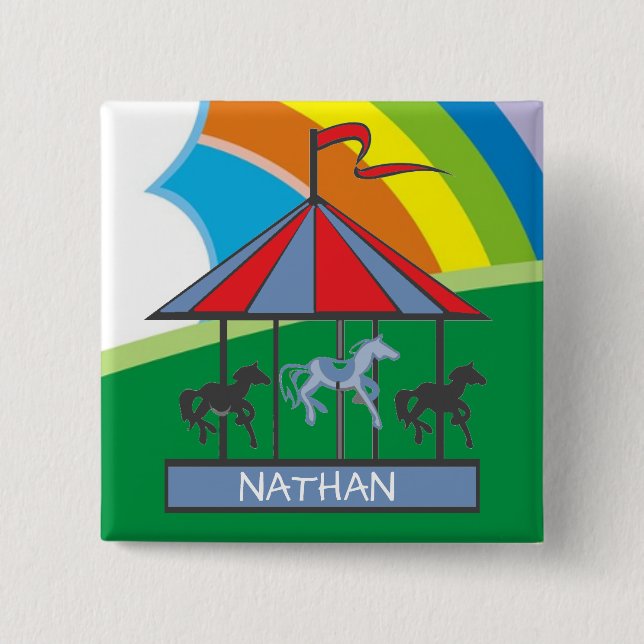 Rainbow Carousel Personalised Kids Button (Front)