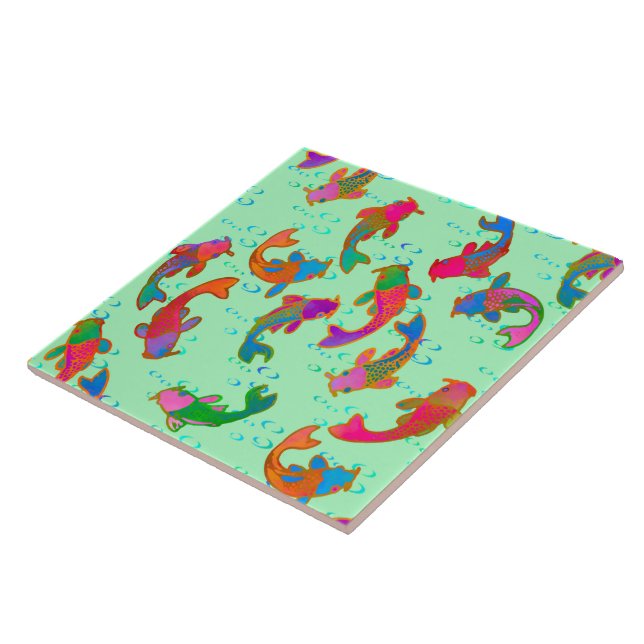 Rainbow Carp Dancing in the Rain Ceramic Tile (Side)