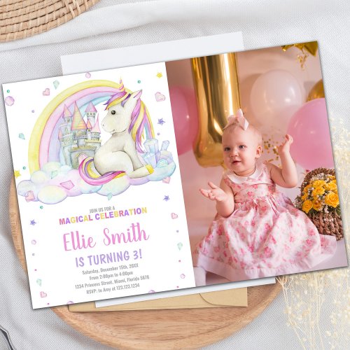 Rainbow Castile Unicorn Invitations with photo