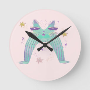 rainbow cat art round clock