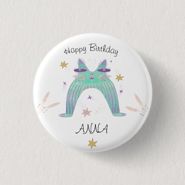 rainbow cat birthday  button (Front)