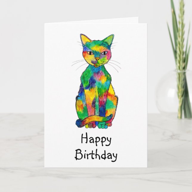 Rainbow Cat Birthday Card (Front)