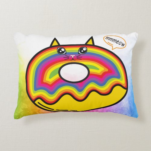 Rainbow Cat Donut Round Pillow
