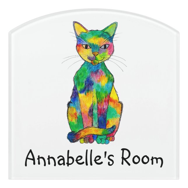 Rainbow Cat Door Sign (Contour Front)