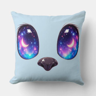 Rainbow Cat Eyes Kawaii Cat Face Illustration Throw Pillow