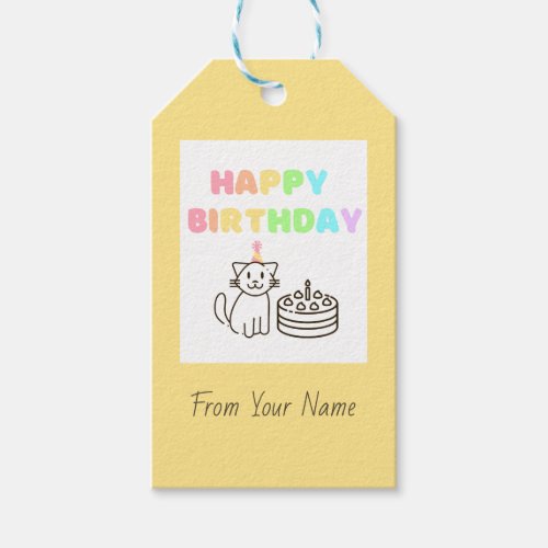 Rainbow Cat  Happy Birthday Gift Tags 