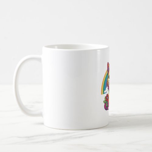 Rainbow cat in a flower garden   coffee mug